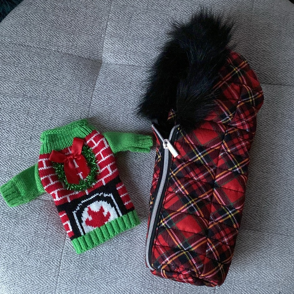 Two Christmas wine bottle covers